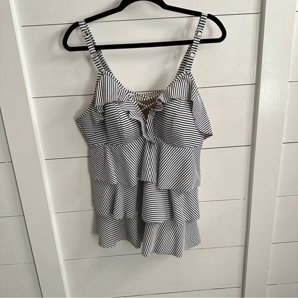 CACIQUE SWIM 18 blue striped ruffle top and bottom woman Tankini coastal - Picture 7 of 12